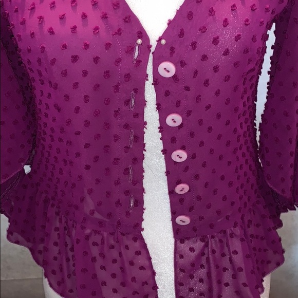 Purple Textured 3/4Flare Sleeve Blouse- Cool! - Picture 2 of 7